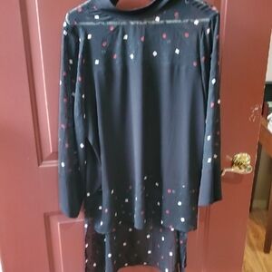 Kasper Black Hi Low Tunic with Red and White Accents Nwt Large